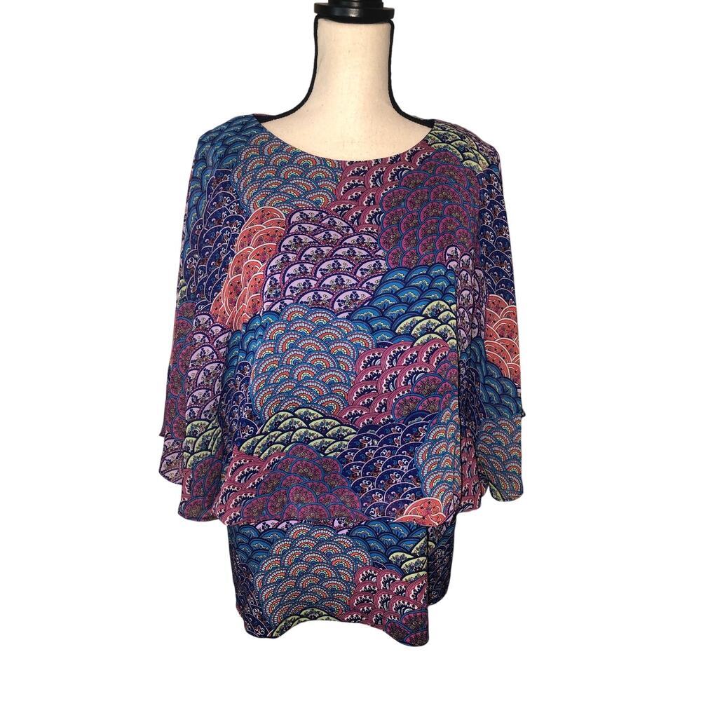 Coco Bianco Purple Fairy Top Size L Flowy Blouson Style Floral Sheer Ethereal